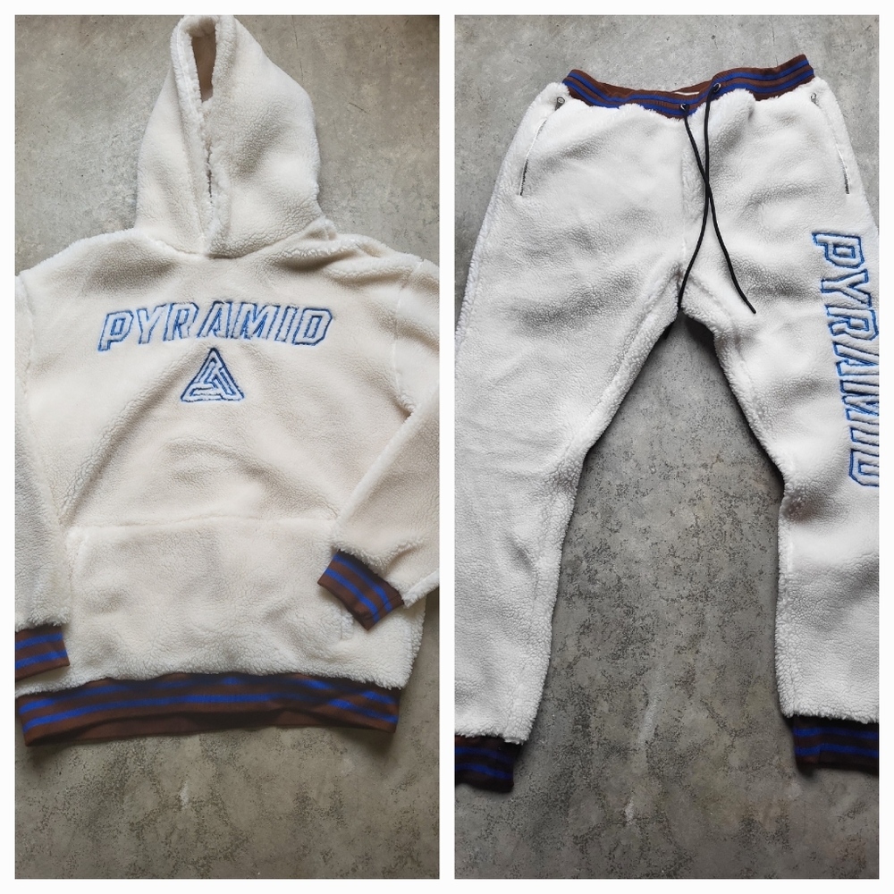 Black Pyramid Men’s Sherpa hoodie and pant Cream Size Large